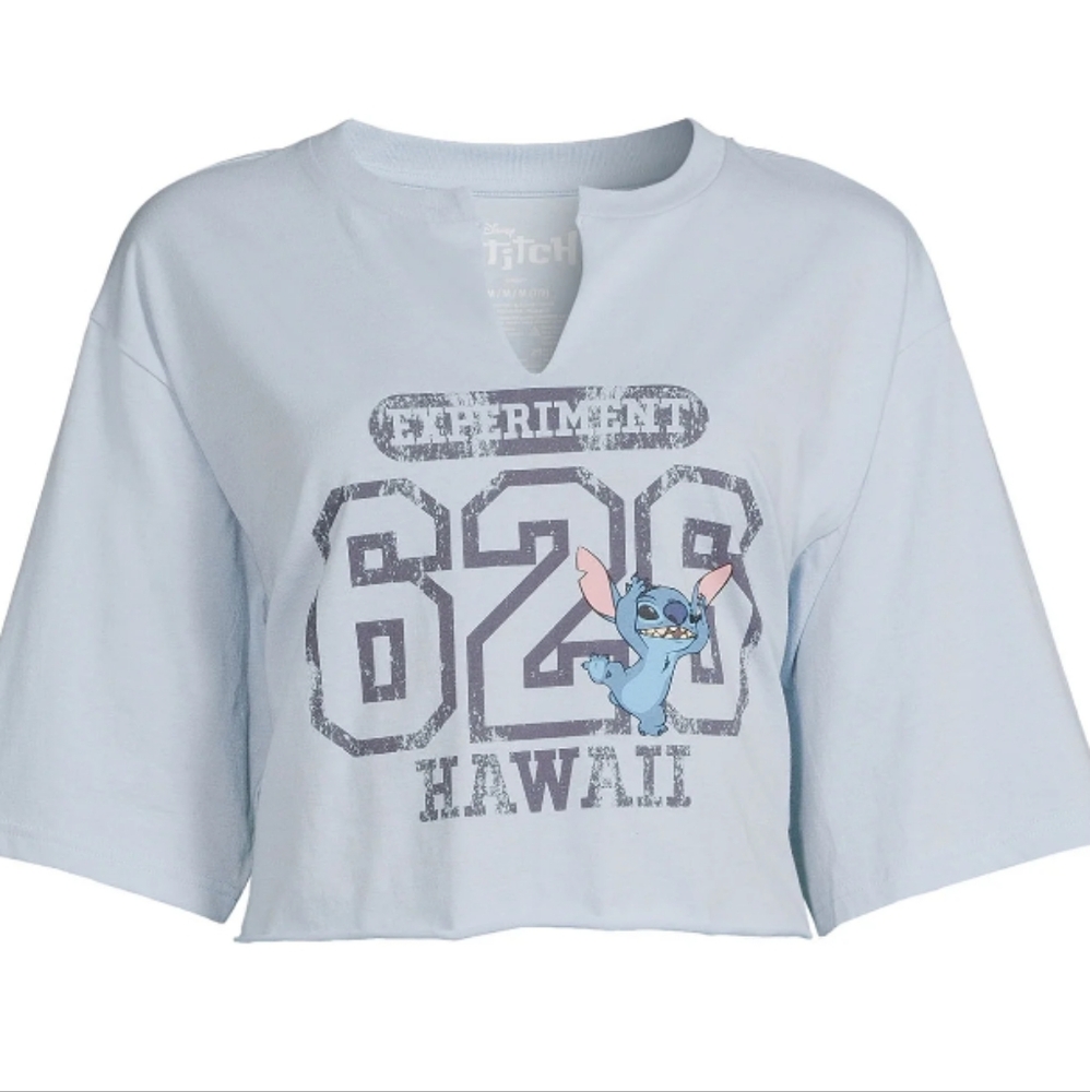 Stitch Juniors' Cropped Graphic T-shirt with Short Sleeves,